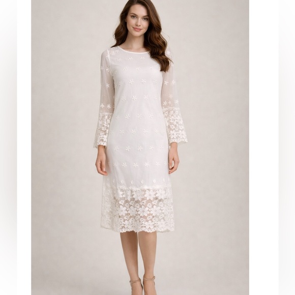 Reborn Dresses & Skirts - REBORN White Lace Boho Embroidered Bell Sleeve Dress S NWT